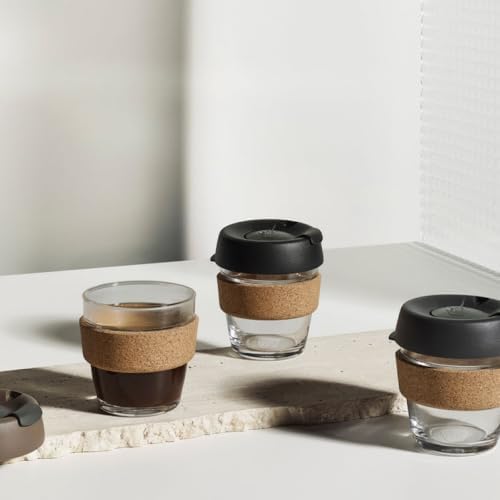 KeepCup Brew Cork, Reusable Glass Tumbler with Natural Cork, Espresso Coffee Cup 6oz / 227ml - Black - Image 5