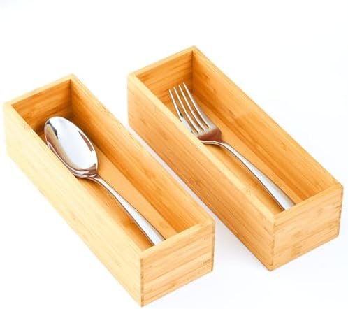 Umilife Bamboo Kitchen Drawer Organizer, Extra High Silverware Tray, Flatware Cutlery Storage Box, Multi-Use Holder in Office, Bathroom, Pantry - 9"x3"x2.5" (Set of 2) by Umilife