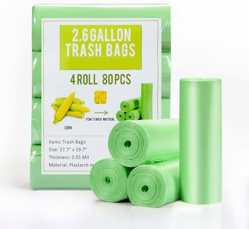 Jaoul Trash Bags 2.6 Gallon, Small Garbage Bags, Strong & Unscented Mini Trash Bags for Kitchen, Bathroom, Office, Restroom, Car, Green, 80 Counts by Jaoul