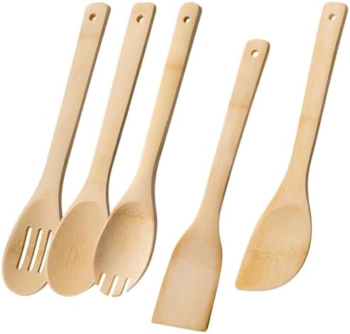 Wooden Spoons for Cooking, 5-Piece Bamboo Cooking Utensil Set by HEFILD