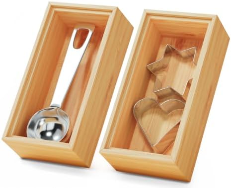Small Bamboo Kitchen Drawer Organizer Boxes 6" x 3" Stackable Wood Tray by LOCHANTIE