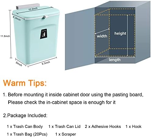Tiyafuro 2.4 Gallon Kitchen Compost Bin for Counter Top or Under Sink, Hanging Small Trash Can with Lid for Cupboard/Bathroom/Bedroom/Office/Camping, Mountable Indoor Compost Bucket (Blue) - Image 7