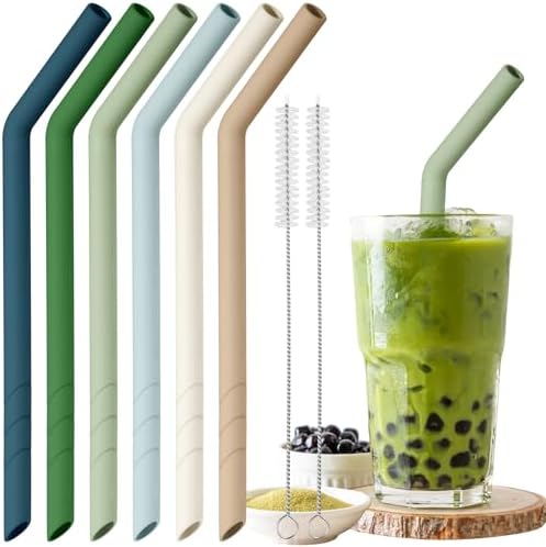 NiHome 6 PCS Extra Wide Reusable Bent Silicone Straws for Boba & Smoothies by NiHome