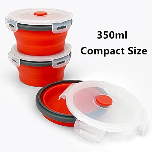 CCyanzi 3piece Round Collapsible Bowl with Lids, Silicone Food Storage Containers, Microwave & Freezer Safe, Space Saving for Kitchen Cabinet and Camping Backpack,(Red Gray) - Image 2