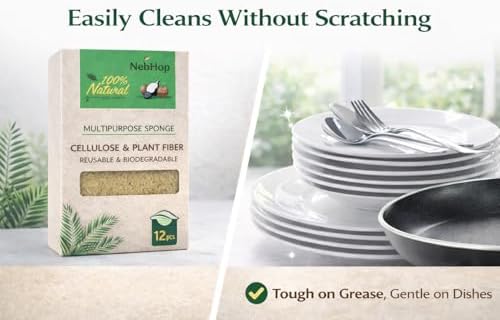 Plant Based Dish Sponge – Coconut Fiber, Natural Cellulose & Wood Pulp Double Layer Scrubber, Eco Friendly Non-Scratch Kitchen Sponges for Dishes, Plastic-Free, Compostable Sponges (12 Pack) - Image 5