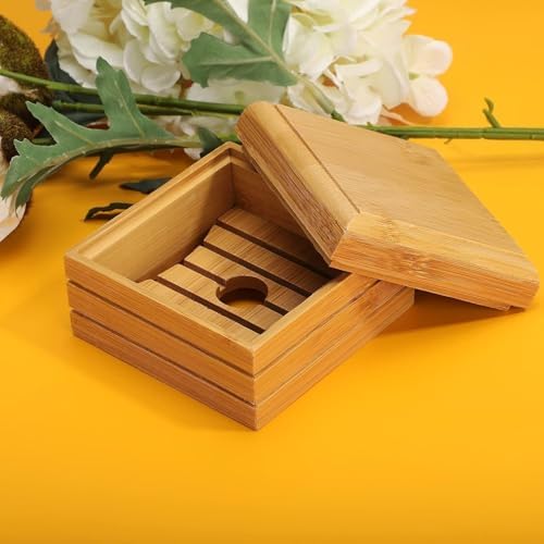 1/2Pcs Bamboo Soap Dish with Lid - Natural Wood Bar Tray Holder Storage Rack Container, Self Draining Soap Tray for Bathroom, Extend Soaps Life and Keep Dry ﻿(1Pcs) - Image 3