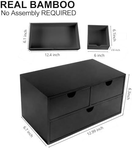 Charmewooden desk organizer with drawers countertop drawer organizer Tabletop Storage Organization Box Home Office Workspace Bathroom Toiletries Supplies (black) - Image 2