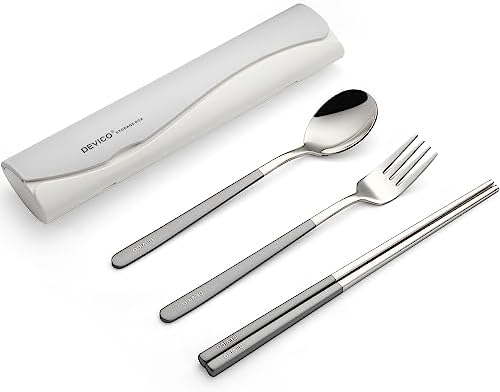 DEVICO Travel Utensils with Case, 4 Piece Portable Silverware Set for Work by DEVICO