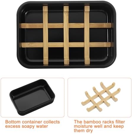 uxcell Wooden Soap Holder, Self-Draining Soap Box with Lid Wooden Soap Bar Tray for Shower Bathroom Kitchen, Black 2pcs - Image 3