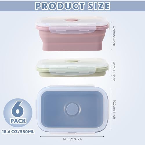 Mifoci 6 Pcs Silicone Containers for Food Collapsible Food Storage Containers with Airtight Lids Stacking Leftover Foods Storage Lunch Box for Freezer Microwave Dishwasher Safe(Morandi,18.6 oz) - Image 2