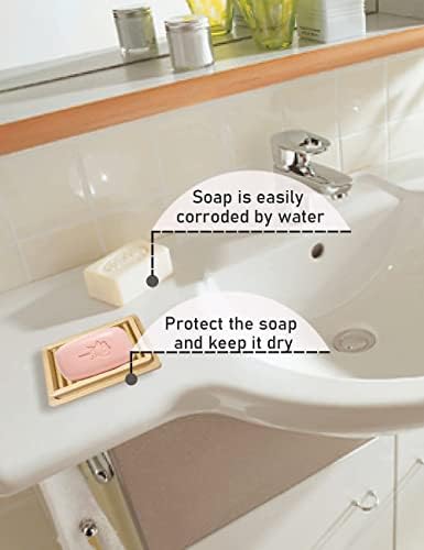 Home Bamboo Wood Soap Box Holder, Double Layer Draining Soap Box Hand Craft Bathtub Shower Dish Accessories Keeps Soap Dry… - Image 3