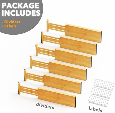 SpaceAid Bamboo Dresser Drawer Dividers 6 Pack, 4.65“ High Adjustable 12.5“-17” Drawer Organizers, Expandable Organization for Clothing, Clothes, Dressers, Natural - Image 7