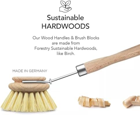Wooden Dish Brush Set with 3 Replaceable Brush Heads,Natural Sisal Fibers Bristle Scrubber for Kitchen Cleaning,Ideal for Pots,Dishes,Pans,Vegetables and Sink,Durable and Eco-Friendly - Image 5