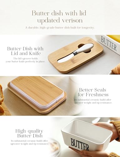 Ceramic Butter Dish with Lid and Knife & Silicone Seal for Countertop White - Image 4