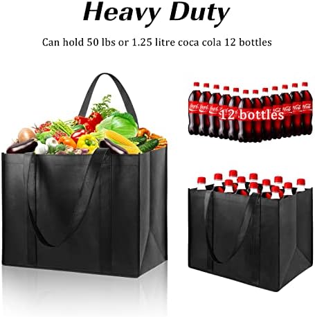 LadyRosian 10 Pack Heavy Duty Kitchen Reusable Grocery Bags, Durable XL Shopping Tote with Handle Can Hold 45+lbs, Stands Upright, Foldable & Washable (Black) - Image 5