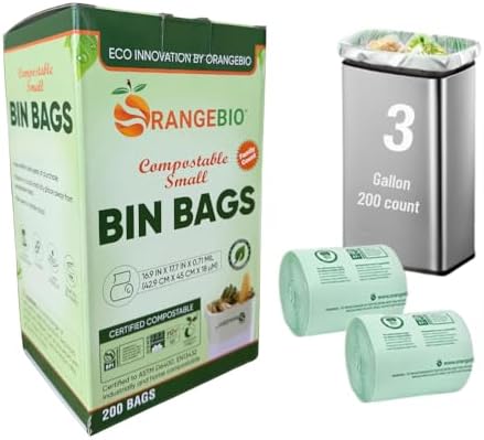 OrangeBio 3 Gallon Compostable Trash Bags, 200 Count by OrangeBio