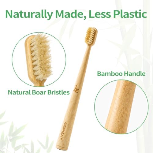 GENKENT Boar Bristle Bamboo Toothbrushes, 4 Pack, Natural Bristle Toothbrush Set - Image 2
