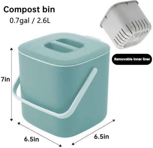 Compost Bin Kitchen, 0.7 Gal Sealed Countertop Compost Bin (Green) - Image 2