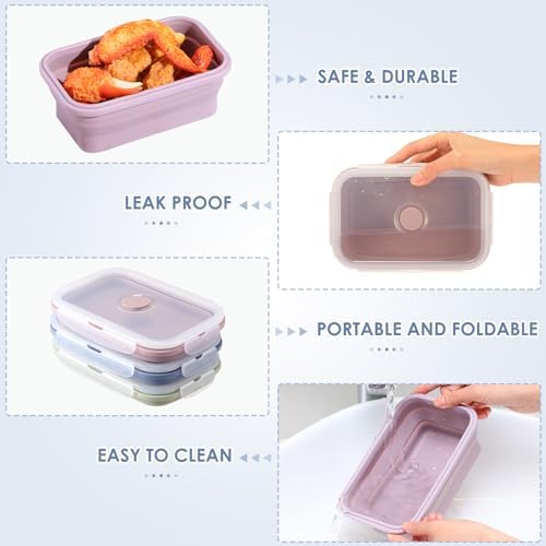 Mifoci 6 Pcs Silicone Containers for Food Collapsible Food Storage Containers with Airtight Lids Stacking Leftover Foods Storage Lunch Box for Freezer Microwave Dishwasher Safe(Morandi,27 oz) - Image 3