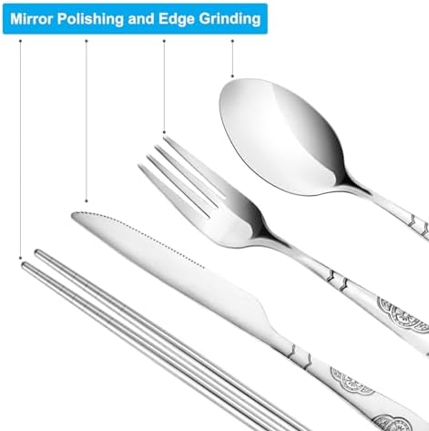 20PCS Premium Travel Utensils With Case, Stainless Steel Reusable Portable Utensils Set With Case, Lengnoyp Travel Silverware Set With Case for Lunch Box Camping, Silver - Image 5