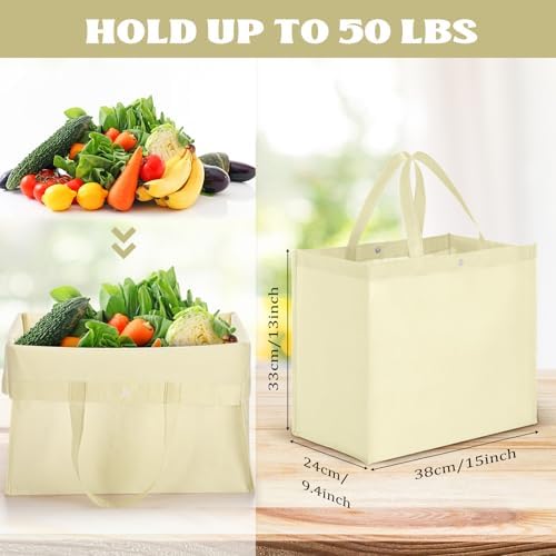 Zhehao 60 Pcs Reusable Grocery Bags Bulk Large Foldable Shopping Tote Bags Non Woven with Handle and Plastic Button(Beige) - Image 4