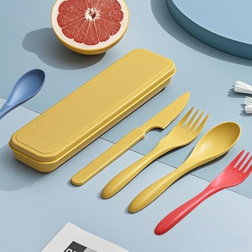 Reusable Portable Knife Fork Spoons Tableware(Yellow, Red, Dark Blue, Blue) - Image 3
