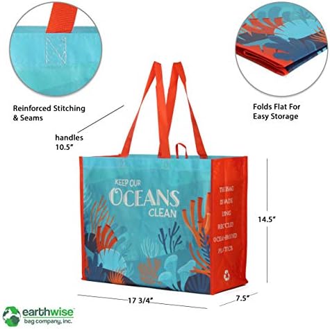 Earthwise Reusable Grocery Bags – Foldable & Water‑Resistant OceanWise® Shopping Bags, Gift Totes, Durable Multi‑Use Eco Bags (5 Pack) - Image 4
