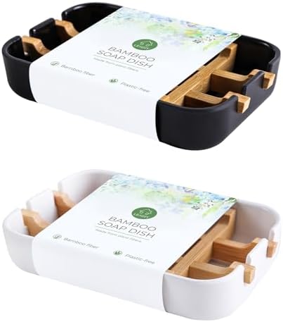 Soap Dishes for Bar Soap,2Pcs/Set Bathroom Soap Holder, Bamboo Soap Dishes Holder for Bathroom Shower, Sink Soap Dish, White&Black Soap Tray（White&Black） by Leadiy