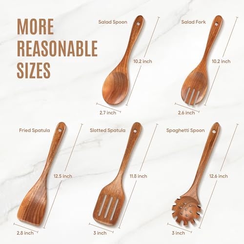 5 Pcs Natural Teak Wooden Spoons for Cooking, Non Toxic Wooden Utensil Set - Image 5