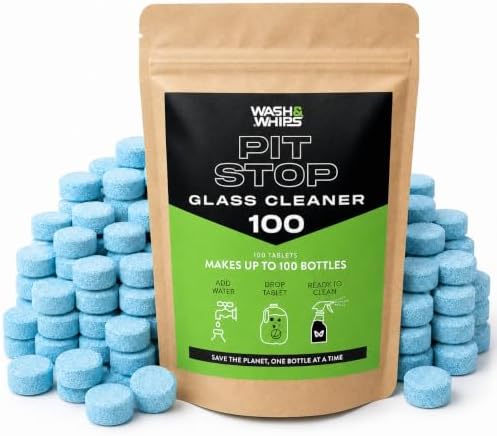 WASH&WHIPS Window/Glass Cleaner Refill Tablets - 100ct (Makes 100 Gal) - Streak-Free, Cleans Glasses, Windows, Windshields - Car, Office, Home & Kitchen by WASHWHIPS