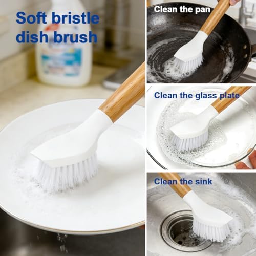 CELOX 2 Pack Bamboo Dish Brush with Handle Kitchen Scrub Brush, Dish Scrubber - Perfect for Dish Washing, Vegetable, Grill Cleaning - Image 4