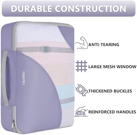 OlarHike Packing Cubes for Travel,Gifts for Women Mom,Anti-Tearing Suitcase Organizer for Luggage with Shoe & Hanging Toiletry Bag,Vacation Essentials & Accessories for Cruise Ship,8 Set,Purple Gray - Image 4