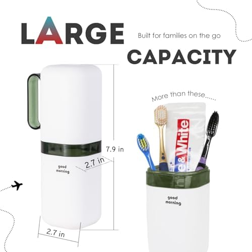 Travel Toothbrush Holder Case,Toothbrush Holder and Rinse Cup with Handle Toothbrush Travel Case, 2 in 1 Toothbrush Cup,Large Capacit Travel Toothbrush Holder with Mouthwash Cup-Green - Image 4