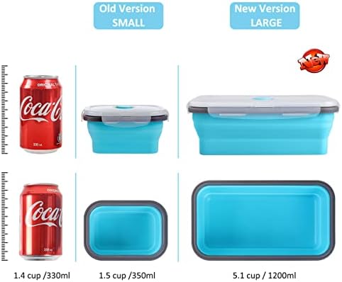 Collapsible Food Storage Containers with Airtight Lid & Air Vent, 40.5 oz, Kitchen Stacking Silicone Collapsible Meal Prep Container Set for Leftover, Microwave Freezer Dishwasher Safe, Blue, Set of 4 - Image 3