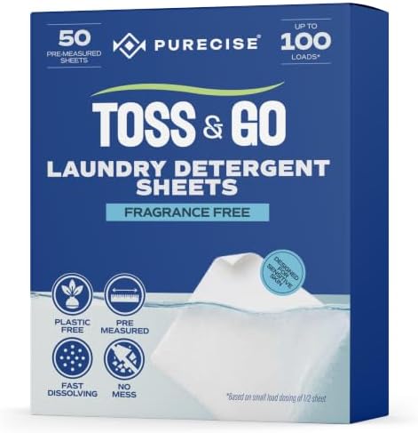 Purecise Laundry Detergent Sheets, 50 Count, 100 Loads, Fragrance Free by PureciseClean