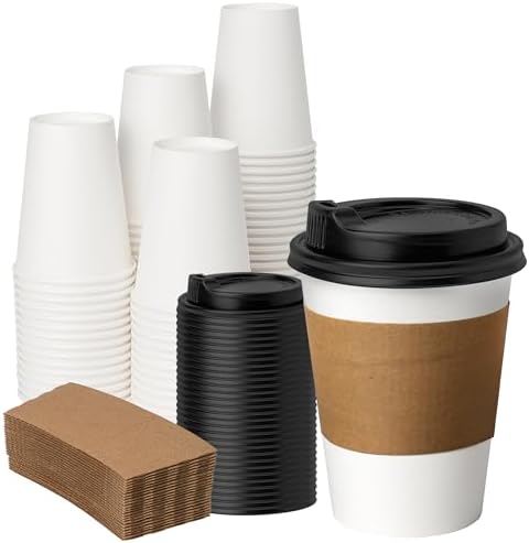 YEEHAW 12 oz 50 Pack Coffee Cups with Lids and Sleeves by YEEHAW