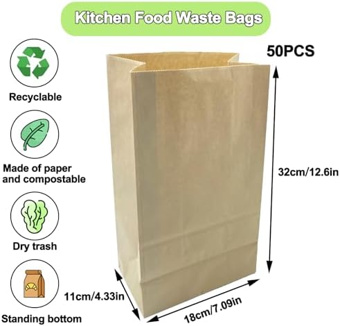 Kitchen Food Waste Bags, Compostable Paper Garbage Bag, Recycling Paper Trash Bag for Dry Rubbish, Plastic Free (50 Count (Pack of 1)) - Image 3