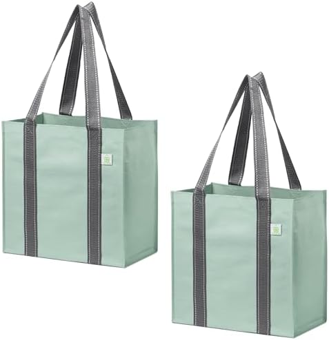VENO 2/4 Pack Compact Reusable Grocery Shopping Bags with Hard Bottom by Veno