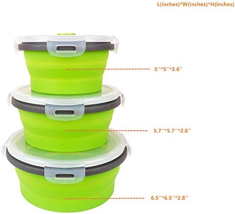 CARTINTS Green Silicone Collapsible Food Storage Containers-Prep/Storage Bowls with Lids - Round Silicone Food Storage Containers - Microwave and Freezer Safe 3Pack - Image 2