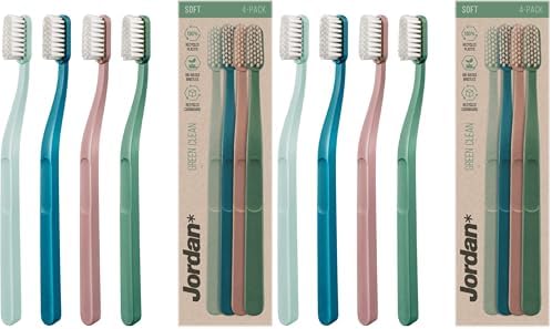 Jordan* ® | Green Clean Manual Toothbrush | Sustainable, Scandinavian Design, Soft Bristles, Mixed Colors | 4 Units (Pack of 2) by Jordan