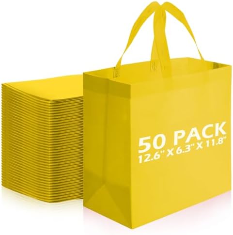 Reginary 50 Pcs Reusable Tote Bags Shopping Bags Non Woven, Yellow by Reginary