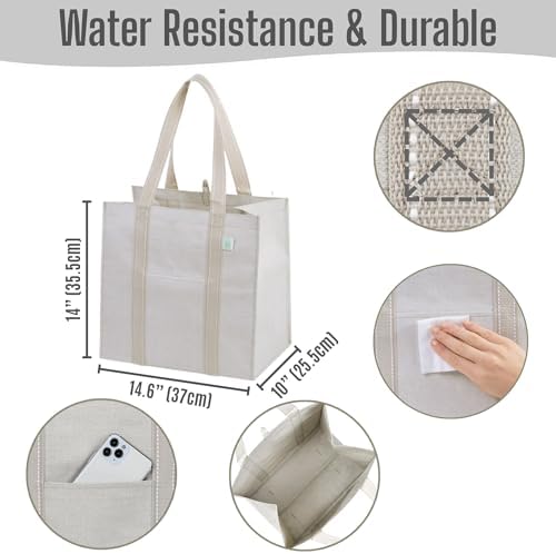 VENO 4 Pack Large Grocery Bag Reusable Shopping Bags with Hard Bottom - Image 2