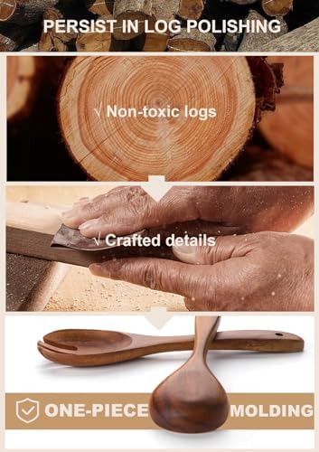 Wooden Cooking Utensils Set with Ceramic Holder,Teak Wood Utensils 10pcs - Image 5