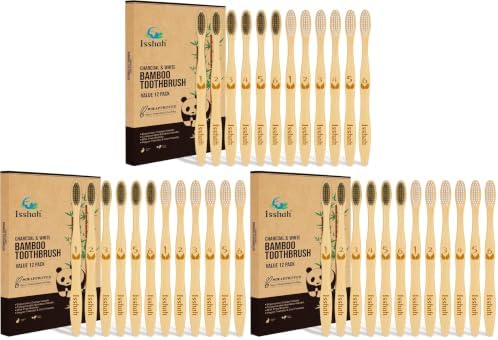 Isshah Biodegradable Bamboo Charcoal Toothbrush - 36 Pack - FSC Certified by Isshah