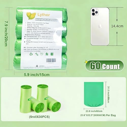 13 Gal Compostable Trash Bags 60ct 50L Garbage Bag - Thick & Leak-Proof - Image 6