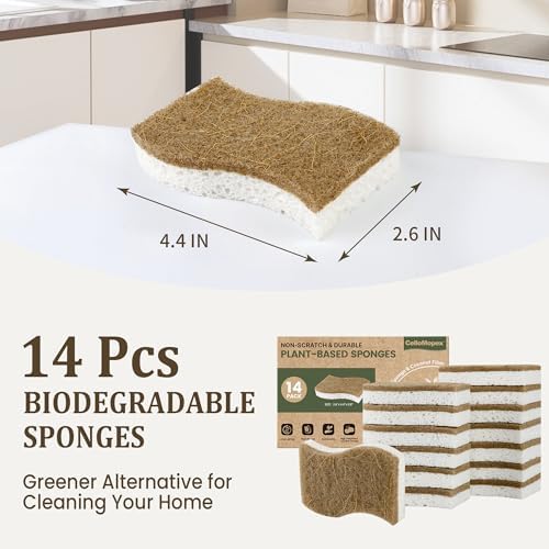 14 Pack Kitchen Sponges, Natural Dish Sponges for Kitchen, Non Scratch Pads - Image 5