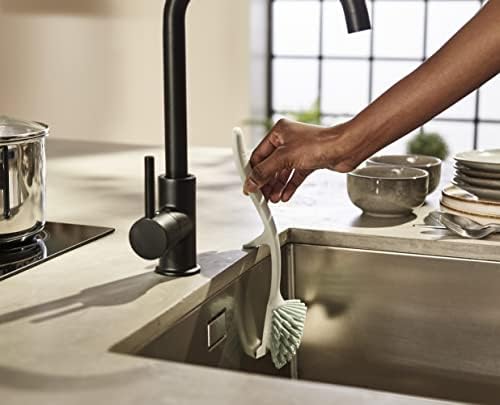 Joseph Joseph Edge Dish Brush with Integrated Sink Rest, Light Stone/Sage - Image 2