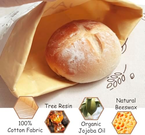 Reusable Beeswax Bread Bag - Bread Bags for Homemade Bread,Cotton Sourdough Bread Bags, Sourdough Storage Bag (2 Pack) - Image 3