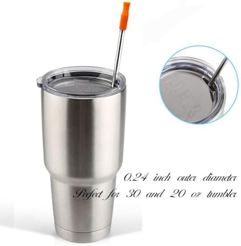 Stainless Steel Metal Straws with Silicone Tips Set of 10 Straight Reusable Drinking Straws for 20oz 30oz Tumblers (10.5'' L 0.24''Dia Staw + 2 Brushes) - Image 3