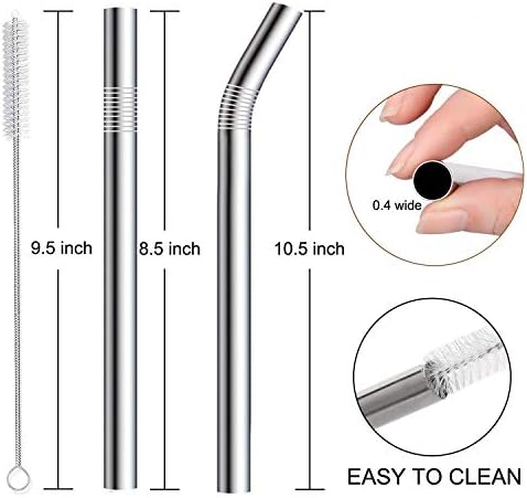 Vinaco 4 Pack 0.4" Wide Bore Reusable Stainless Steel Metal Smoothie Straws - Image 4